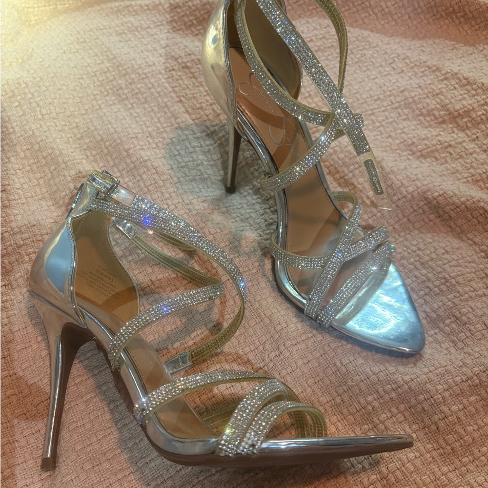 Elegant Silver Strappy Heels Jessica Simpson